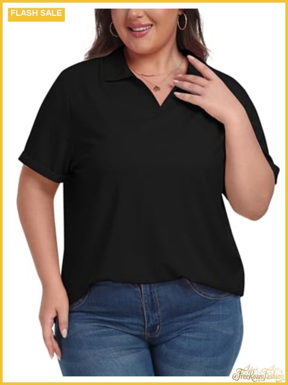 Plus Size Golf Polo Shirt V-Neck Collared Short Sleeve